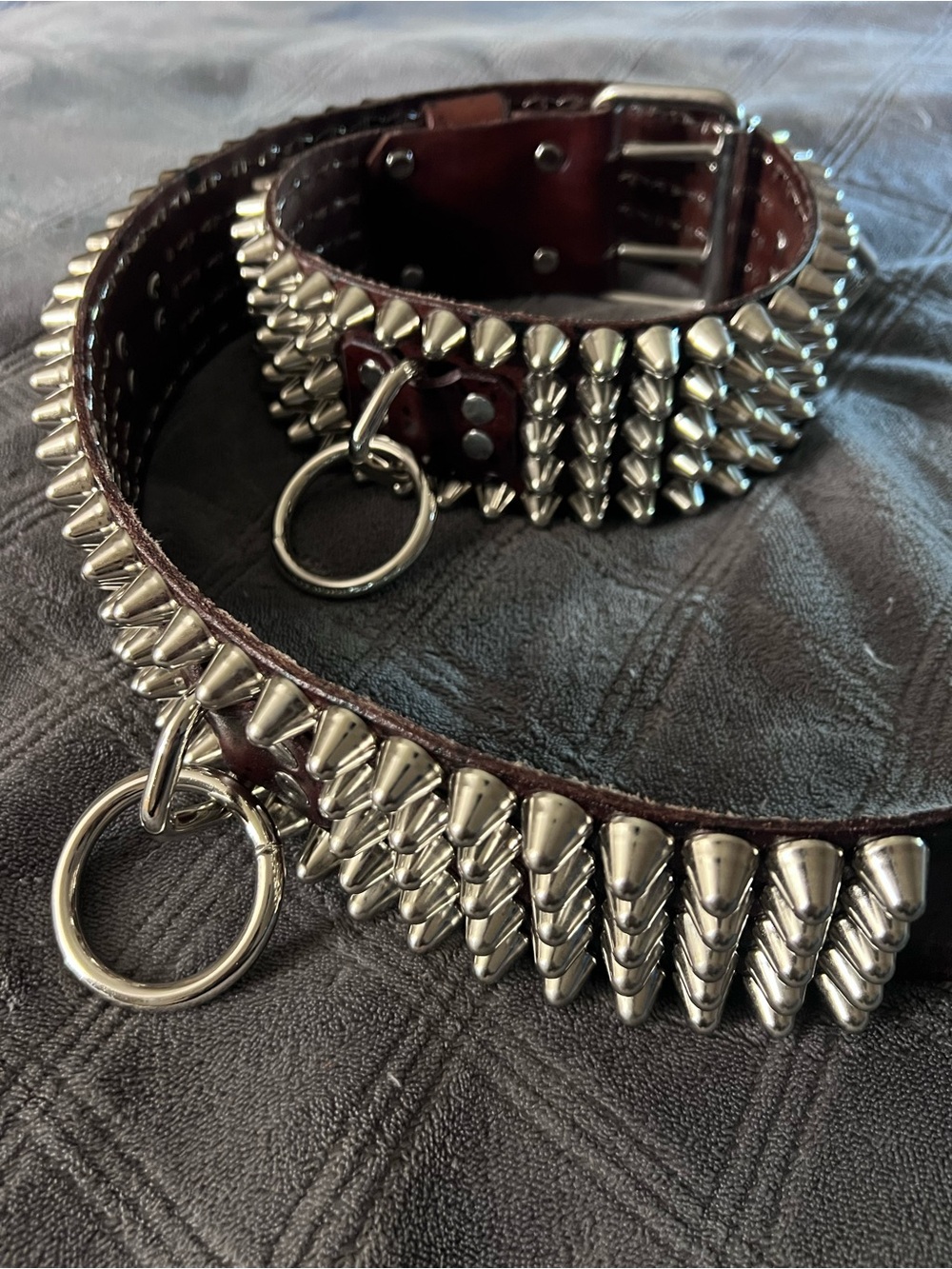 Brown And Black Leather 5-Row Stud 5-Ring Bondage Belt Crust Punk DIY DBEAT - Picture 5 of 6